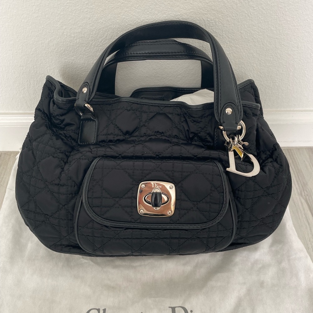 Dior Black Quilted Shoulder Bag with Silver Accents